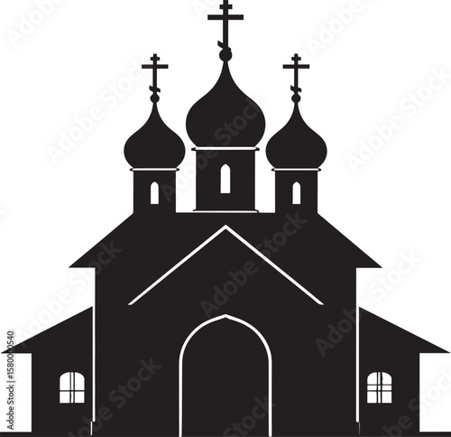 Russian Church Silhouette in Black | Eastern Orthodox Architecture Illustration Vector Format