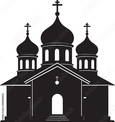 Russian Church Silhouette in Black | Eastern Orthodox Architecture Illustration Vector Format