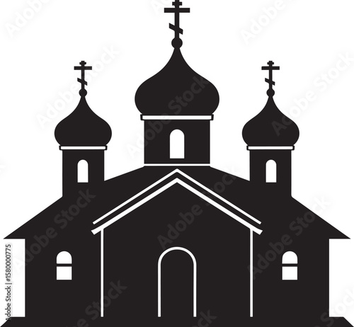 Russian Church Silhouette in Black | Eastern Orthodox Architecture Illustration Vector Format