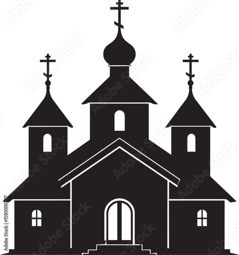 Russian Church Silhouette in Black | Eastern Orthodox Architecture Illustration Vector Format