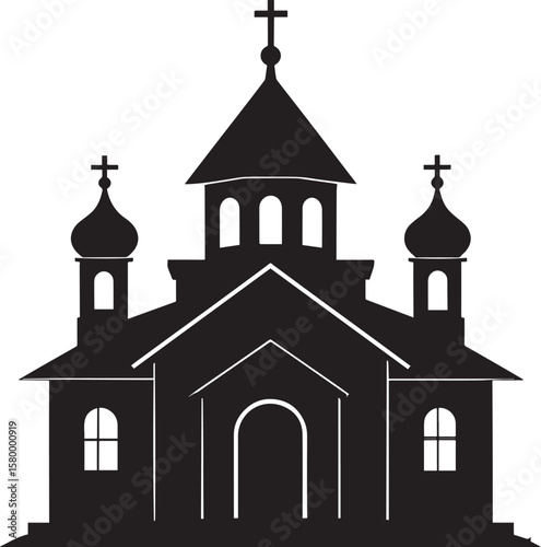 Russian Church Silhouette in Black | Eastern Orthodox Architecture Illustration Vector Format