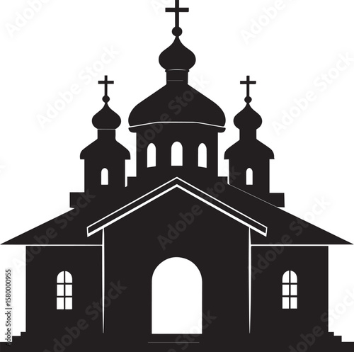 Russian Church Silhouette in Black | Eastern Orthodox Architecture Illustration Vector Format