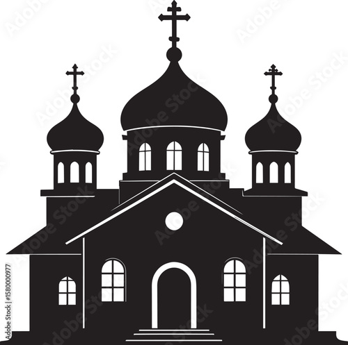 Russian Church Silhouette in Black | Eastern Orthodox Architecture Illustration Vector Format