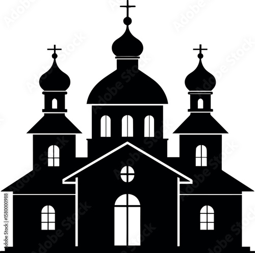 Russian Church Silhouette in Black | Eastern Orthodox Architecture Illustration Vector Format