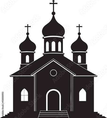 Russian Church Silhouette in Black | Eastern Orthodox Architecture Illustration Vector Format
