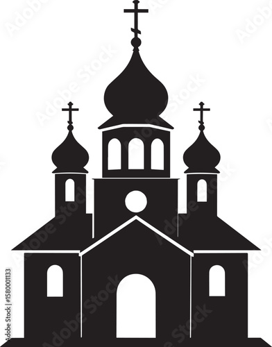 Russian Church Silhouette in Black | Eastern Orthodox Architecture Illustration Vector Format