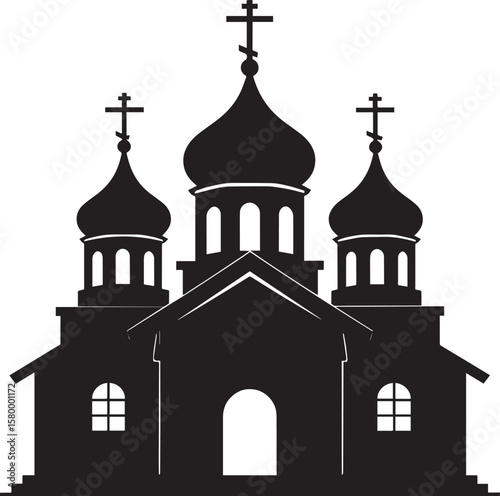 Russian Church Silhouette in Black | Eastern Orthodox Architecture Illustration Vector Format