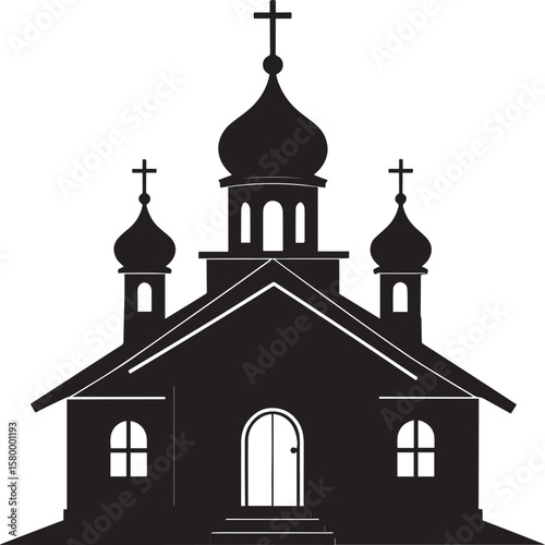 Russian Church Silhouette in Black | Eastern Orthodox Architecture Illustration Vector Format