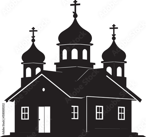 Russian Church Silhouette in Black | Eastern Orthodox Architecture Illustration Vector Format