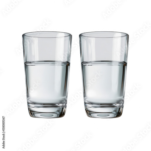 Two empty glasses half-filled with clear liquid