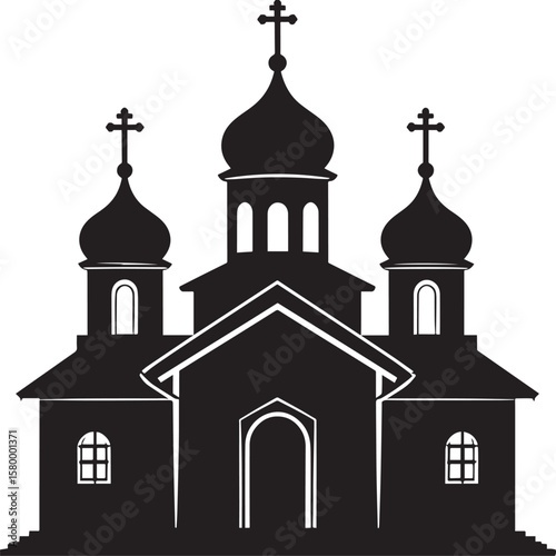 Russian Church Silhouette in Black | Eastern Orthodox Architecture Illustration Vector Format