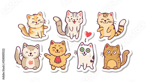 Cute cartoon cats vector art illustration collection adorable kittens funny animals sticker pack kawaii cat designs