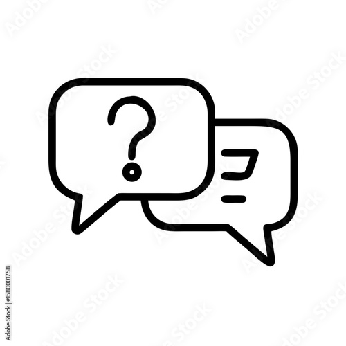 Illustration of two speech bubbles one with a question mark and the other with lines inside it