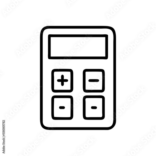 A simple black and white line drawing of a calculator with basic mathematical functions shown on it