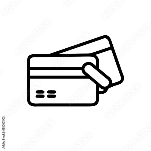 Illustration of two credit cards stacked slightly offset with a magnetic stripe and security chip icon