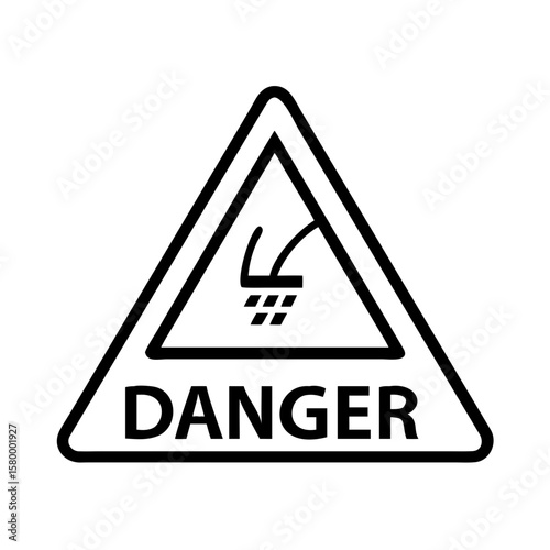 Danger sign depicting falling person from height in black triangle with danger text label below