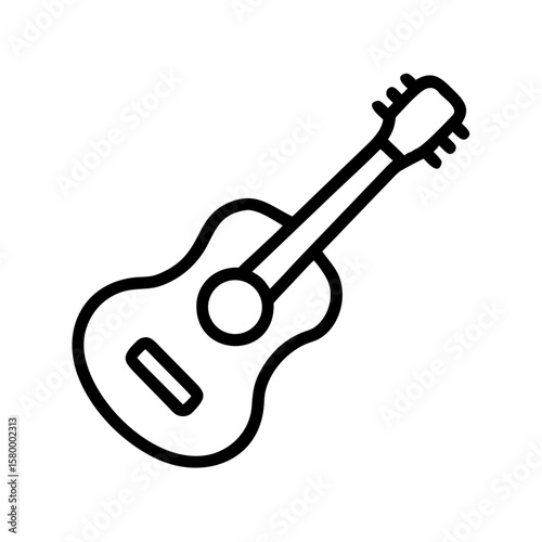 Acoustic guitar illustration in black outline showing the body neck and headstock with tuning pegs visible