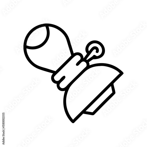 Illustration of a tattoo machine with a bulbous ink reservoir and a curved needle guide design style