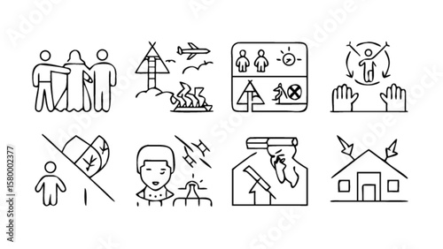 Disaster safety and emergency preparedness icons set for family protection and survival tips guide vector