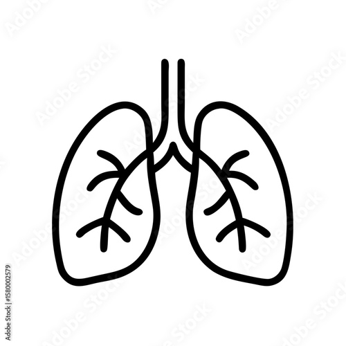 Illustration of human lungs with visible bronchioles in a simple black outline on a white background