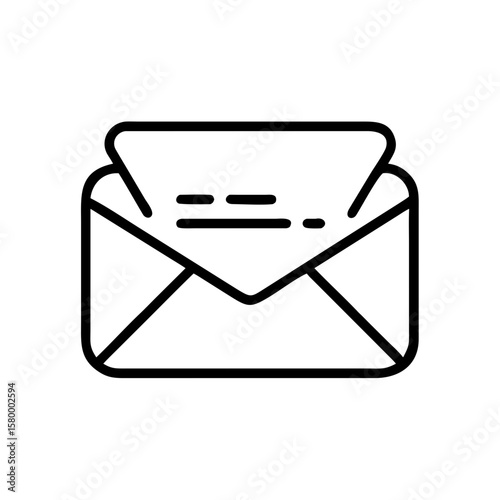 Outline illustration of an open envelope with a letter inside showing some text on the paper message