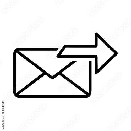 An illustration of a black outline of an envelope with an arrow moving to the right side of it