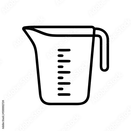 Outline drawing of a measuring cup with a handle and measurement markings on the side for precise volume control