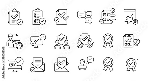 Approved tasks and successfully completed documents represented by line icons showcase validation and agreement