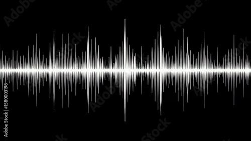 Soundwave graphic with white waveform on black background showing audio signal pattern in clean digital style and modern soundwave energy pattern