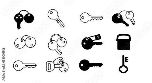 Keys illustration presents various stylized key icons in black and white, representing security and access.