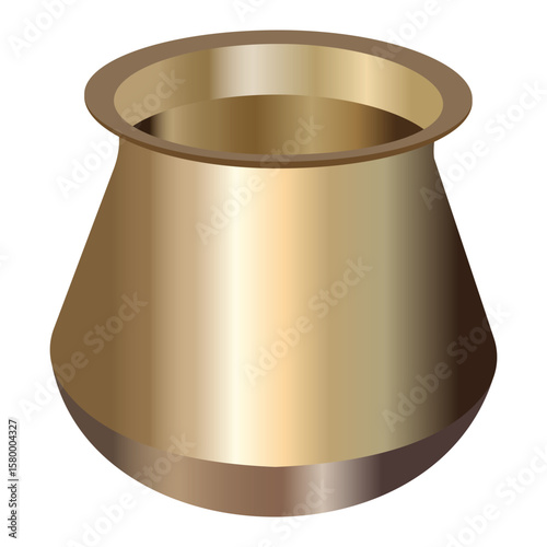 Traditional brass pot with metallic gradient shading on white background