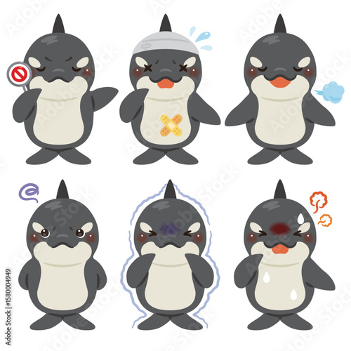 様々な状態のシャチのキャラクターイラストセット