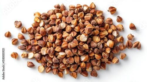 Wallpaper Mural Pile of glossy, brown-beige dried bulblets, some split, on clean white surface. Use it to illustrate food, botany, gardening, or healthy lifestyle concepts. Torontodigital.ca