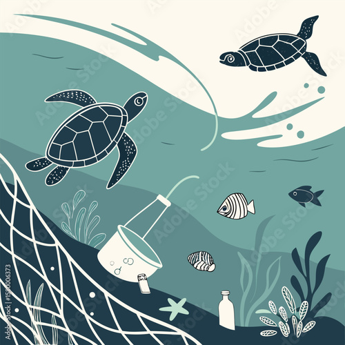 Ocean pollution awareness vector