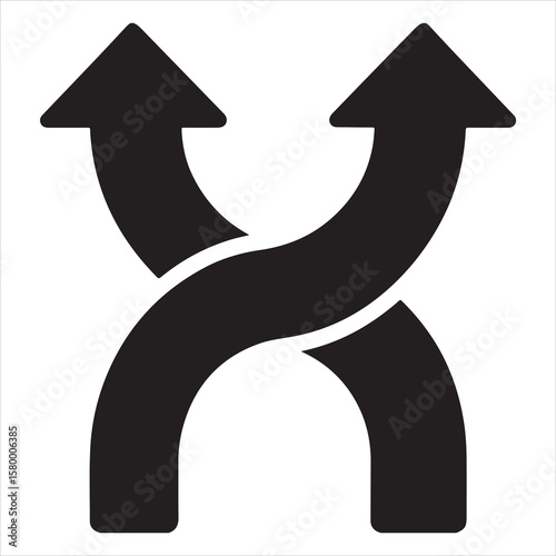 Intertwined Paths: Arrow icon symbolizing interconnectedness and choices, rendered in a vector style on a pristine .
