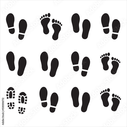 Human foot and shoe print icons set silhouette vector