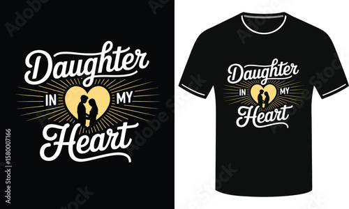 Golden Heart Daughter Love Radiates Black T-Shirt design