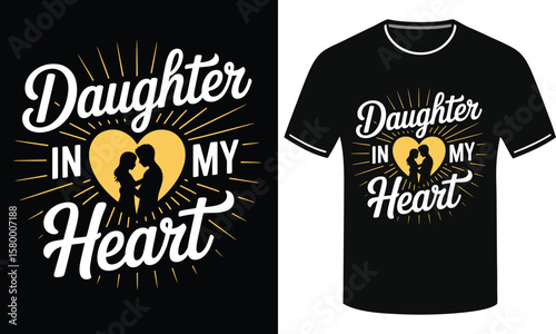 Golden Heart Daughter Love Radiates Black T-Shirt design