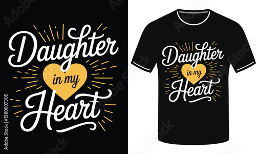 Golden Heart Daughter Love Radiates Black T-Shirt design