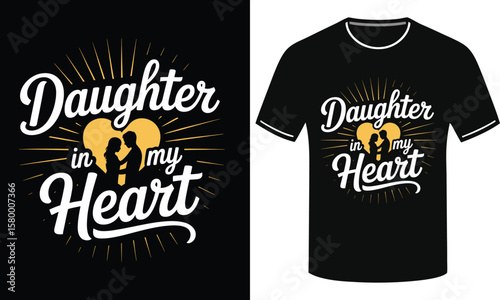 Golden Heart Daughter Love Radiates Black T-Shirt design