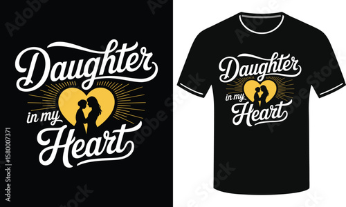 Golden Heart Daughter Love Radiates Black T-Shirt design