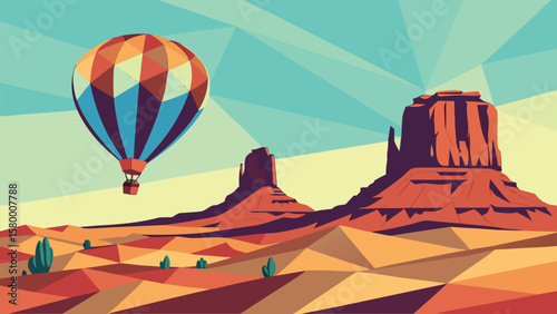 Sunrise illuminates a desert landscape with hot air balloons over Cappadocia, Turkey