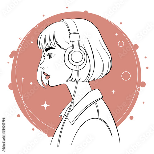 ヘッドフォンをする女性の横顔01