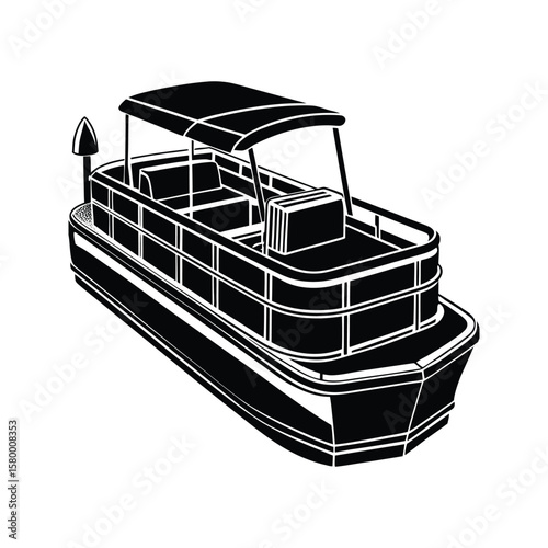 Black pontoon boat with canopy and seating vessel watercraft
