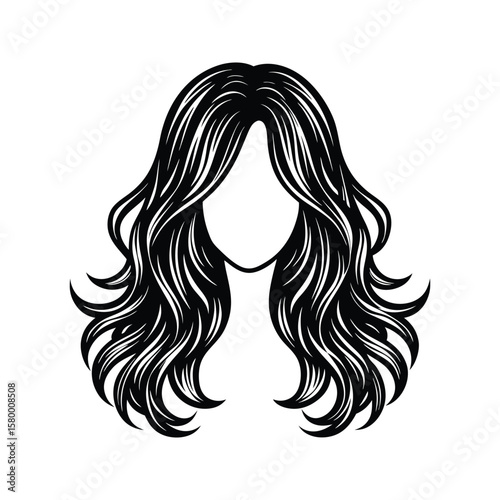 Black voluminous wavy hair silhouette isolated on white vector