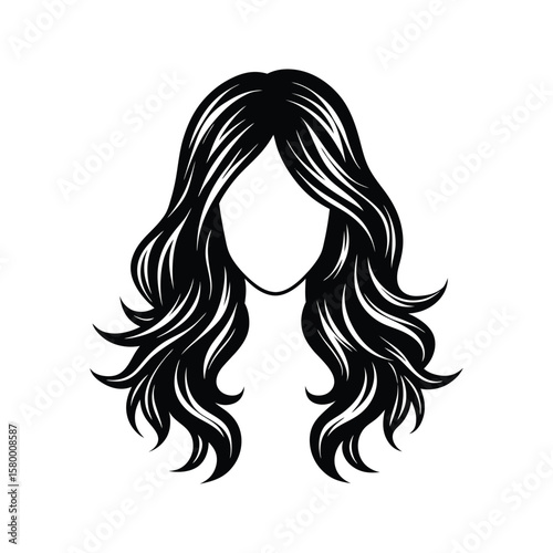 Black wavy layered hair silhouette isolated on white vector