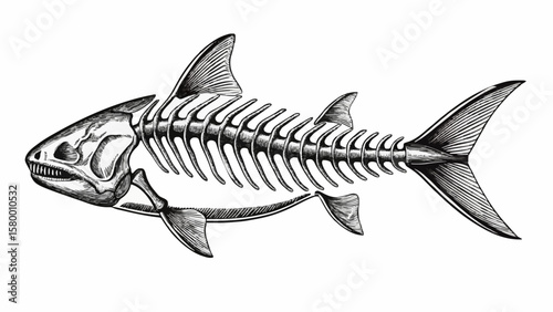  Fish Skeleton Art – Hand-Drawn Bone Structure Illustration Vector