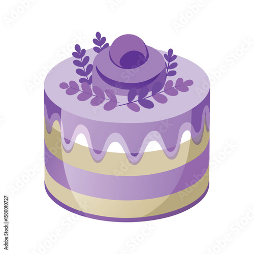 Lavender cake with purple white stripes and floral accents dessert sweet
