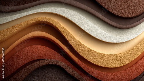 Textured Layered Waves of Earth Tones: A close-up photograph captures a series of wavy, textured layers in a range of earthy hues, evoking a sense of natural patterns and organic forms.