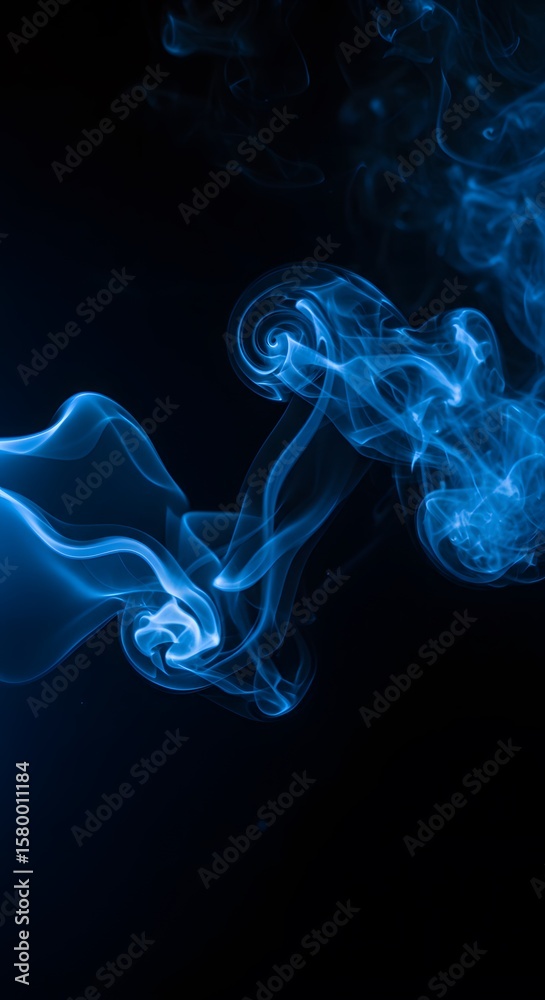 Fototapeta premium smoke is illuminated with soft, fostering an air of intrigue blue smoke against a dark background. wallpaper, shadowy space shrouded in blue haze